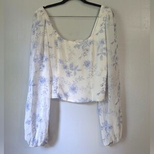 House Of Harlow 1960 Blue Floral Corset Peasant Sleeve Blouse Size M Cottagecore